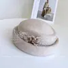 Boina Floral Tridimensional Retrô Britânica, Chapéu Elegante de Tela para Pintor para Mulheres, Chapéu Quente de Feltro de Lã Australiana para Outono e Inverno