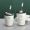 Taza de café de aspecto elegante, simple, para pareja, vaso con doble pajilla, creativa para oficina, acero inoxidable, taza especial para aislamiento de café