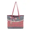 Bolso de Lona a Cuadros para Mujer 2025 Verano Nuevo de Moda Estilo Universitario Bolso de Hombro Puntadas de Color Contrastante Bolso de Axila