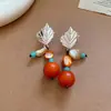 Pendientes de Ganchos para Orejas con Colgante Redondo Geométrico de Ratán y Cuentas de Madera Aguja Plateada Estilo Étnico Vintage Accesorios Únicos para Orejas Sensación de Gama Alta de Nicho