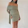 Amazon Transfronterizo Nueva Moda de Verano Vestido Sexy de Chica Caliente con Cinta, Escote Bardot, Ajustado al Cuerpo Corto