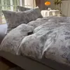 Juego de Cama Retro de Cuatro Piezas Estilo Wabi-Sabi con Estampado de Algodón, Sensación de Lujo Ligero y Gama Alta, Juego de Tres Piezas: Sábana Plana de Algodón Puro, Sábana Ajustable, Funda Nórdica