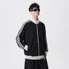 Nuevo Sudaderas con Capucha Cardigan de Rayas Waffle de Moda Bloque de Color Cuello Alto para Hombre Retro Americano Casual Deportivo Chaqueta con Cremallera