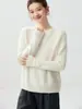 Simples e elegante~Suéter feminino de cashmere com gola redonda, ombros raglã, corte solto, espessado, tricô versátil para usar por baixo