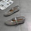 Zapatos Mary Jane Planos de una Sola Tira con Hebilla de Pedrería Estilo Nuevo 2026, Zapatos de Ballet Transpirables de Malla de Moda para Mujer