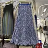 Saia Meia-Calça Floral Retrô Estilo Chinês para Mulheres, Saia Longa Evasê de Cintura Alta Emagrecedora, Saia Plissada Estampada