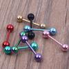 Bola de aço colorida 14g barra reta de aço inoxidável língua unha brinco industrial língua unha peito anel BODY JÓIAS