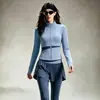 Conjunto de Yoga para Mulheres 2026 Novo Jaqueta com Gola Alta e Zíper Saia Calça Falsa de Duas Peças Pilates Corrida Fitness Roupa Esportiva