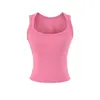 Estilo de garota popular puramente desejável, gola redonda grande, ombro estreito, regata sem mangas, novo top base casual justo versátil de verão para mulheres