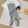Meias cinzas de bezerro estilo miu para mulheres meias de microcompressão segmentadas emagrecedoras de cano alto jk meias de algodão sem costura versáteis