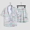 Traje de Verano 2025 Poker Mahjong de Manga Corta con Shorts para Hombre, Ropa de Pareja, Camisa Floral, Diversión en la Playa, Conjunto Suelto de Dos Piezas