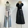 Saia de Trabalho de Secagem Rápida para Mulheres, Cintura Elástica de Verão com Cordão Ajustável na Bainha, Saia Casual de Comprimento Médio em Linha A, Roupa Leve para Exterior