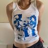 Estilo Americano Garota Quente Rua Slim Fit Umbigo Divertido Estampa Abstrata Sexy Gola Redonda Sem Mangas Top Curto Colete Roupa Feminina