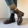 Botines Martin retro de piel de vaca con punta redonda para mujer, nuevos mocasines estilo británico otoño/invierno, botines de tobillo con suela gruesa que aumentan la altura, botas de ajuste ceñido