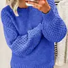 Suéteres de punto de color liso europeos y americanos de Amazon transfronterizos para mujer, nuevo suéter de punto de cuello redondo de manga larga de otoño e invierno, versátil