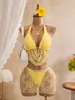 2026 Europeu Novo Sexy Renda Gola Halter Fluido Pescoço Três Peças Maiô Roupa de Banho Biquíni bikini Transfronteiriço