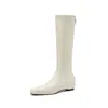 Botas de Moda Coreana Elegantes y Simples Elásticas Adelgazantes 2026 Otoño/Invierno Nuevas Punta Cuadrada Tacón Plano Aumento Oculto Botas de Jinete para Mujer