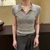 Top de Verano Nuevo Estilo Botón Único Solapa Lyocell Moda Canalé Manga Corta Ajustado Juvenil para Mujer