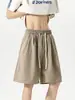 Design de Cordão Calças de Cinco Pontos Fluidas Masculinas Verão Soltas Retas de Perna Larga Esportivas Casuais Emagrecedoras Calças de Cinco Pontos de Cintura Média