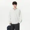 Conjunto de dos piezas para hombre de otoño con sudadera de manga larga de alta gama, camiseta base versátil de punto gofrado, camiseta interior holgada y sencilla