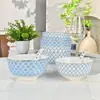 Cuenco de Porcelana China Casual y de Moda Vajilla Rusa Serie Estrella Cuenco Azul Claro Plato con Cuchara Set de Caja de Regalo Recomendado para Regalar
