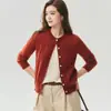 Cardigan de caxemira Bai Cai Rong outono e inverno, suéter de tricô feminino, peça externa de manga comprida, solto e casual, amigo da pele, gola redonda, suéter de tricô trançado