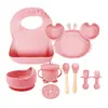 Venta Caliente Transfronteriza Tazón con Ventosa de Cangrejo Plato para la Cena Infantil Set de 9 Piezas Babero Cuchara de Silicona para Comida Tazón de Comida Vajilla Infantil