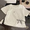 Camiseta de Verano de Manga Corta para Niñas Moda Bebé Infantil Elegante Moderna Estilo Coreano Moda Lunares Lazo Top de Media Manga