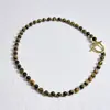 Collar de Perlas Ojo de Tigre Maillard con Cierre de Acero Inoxidable Tipo Ot, Cadena para Clavícula de Piedra Ojo de Tigre, Cadena Elegante y Moderna para Suéter