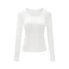 Camiseta blanca de manga larga, cuello en U, color liso, adelgazante, para mujer, nueva colección de principios de otoño 2026, de alta calidad, ligera, suave y elástica