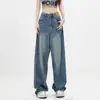 Jeans de Cintura Alta Reta Perna Larga Formato Pera Feminino Tamanho Grande Emagrecedor para Meninas Cheinhas Chegada Nova de Verão Calças Mop Largas