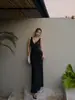 Vestido de Renda Preta Transfronteiriço com Alça, Decote em V Profundo, Alta Elasticidade, Ajuste Slim, Caimento Drapê, para Férias e Encontros