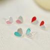Pequeño Amor Fresco Color Mixto Esmalte Goteado Aretes en Forma de Corazón Cobre Plateado para Mujer Estilo Coreano Mori Dulce Pequeño Lindo Aretes de Doble Color