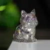 "Enfeites de Gato de Cristal Natural Preenchidos com Resina" Decoração de Mascote para Casa Escultura de Gato Fofo Artesanal de Cristal