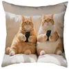 Funda de Cojín para Sofá Transfronteriza, Felpa Corta Amigable con la Piel, Linda Funda de Cojín de Animal Gato, Funda de Cojín para Sala de Estar, No Incluye Relleno