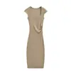 Vestido bodycon de manga corta con cuello cuadrado y cintura fruncida, estilo Pure Desire, de canalé con abertura lateral, nuevo para verano, adelgazante, para chica popular, largo