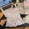 Conjunto de Pantalón Corto de Algodón de Manga Corta para Niñas Verano 2026 para Niños Mayores, Ropa de Casa Delgada, Transpirable y Absorbente de Sudor, Diseño de Dibujos Animados Estilo Coreano