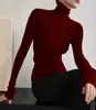 Suéter Base de Punto sin Costuras de Cuello Alto Gris para Mujer, Suéter Interior Ajustado para Otoño e Invierno, Top de Manga Larga con Hombro Normal para Vestir por Capas