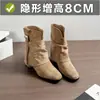 Botas Curtas Plissadas Empilhadas Retrô Femininas Salto Grosso Botas Western Outono Emagrecedoras Botas de Cavaleiro 9088-1