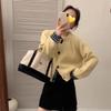 Camisa Elegante Coreana Redutora de Idade com Punhos e Jaqueta Suéter Falsa de Duas Peças para Mulheres no Outono e Inverno Cardigan de Tricô Solto com Gola Redonda