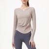 Athena Lulu Ropa de Yoga Manga Larga para Mujer Estilo Nuevo con Almohadilla en el Pecho Cuello en V Color Nude Top Camiseta Deportiva para Correr Fitness