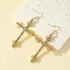 Pendientes de cruz de tendencia de moda personalizados para mujer, estilo frío transfronterizo europeo y americano, pendientes de diamante con temperamento, joyería para orejas