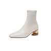 Botas Curtas Transparentes de Salto Grosso para Meia-Panturrilha, Estilo Novo Outono e Inverno 2025 para Mulheres, Botas Elásticas Slim, Botas de Salto Alto Quadradas para Mulheres