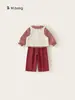 Conjunto de 3 Peças Bangxuan para Meninas: Camisa de Manga Longa Xadrez, Colete de Desenho Animado, Calça Casual Lisa - Conjunto Infantil Fashionável e Estiloso