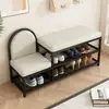Banqueta para zapatos, Taburete para cambiarse los zapatos, Zapatero, Taburete de hierro para el hogar con cojín de bolsa suave de cuero, Banqueta larga para la entrada, Almacenamiento de lujo accesible, Nuevo estilo