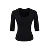 Camiseta Pulôver Básica Confortável Manga Média Gola V Lisa Estilo Coreano de Verão Slim Fit Sensação de Oxigênio Camada Base