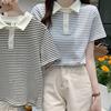 Playera de Manga Corta a Rayas para Mujer, Diseño de Verano Ajustado, Polo de Nicho, Top Corto de Algodón con Cuello, Estilo Ins