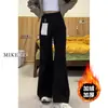 Jeans Anchos Negro Versión A para Mujer Otoño e Invierno Forro Polar Tallas Grandes Chica Gordita Sueltos Adelgazantes Forma de Pera Pantalones Rectos