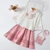Nuevo estilo niña estudiante bordado de flores retro más falda corta traje estilo chino niña Hanfu más traje con bolsa