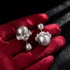 Brincos Atmosféricos de Luxo Leve para Mulheres, Moda Europeia e Americana, Brincos de Pérola Coroa Frente e Verso, Brincos Exquisitos e Versáteis